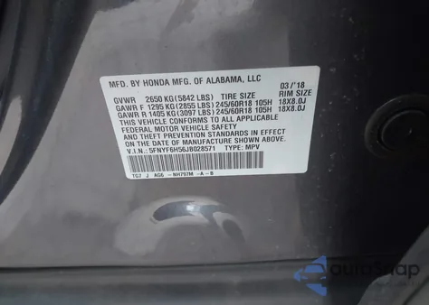 2018 Honda Pilot Ex-L from USA, damaged, VIN 5FNYF6H56JB028571
